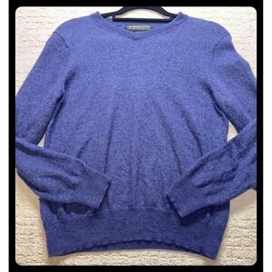 Harrison Davis V-Neck Sweater Mens Medium Blue Extra Fine Merino Wool Pullover